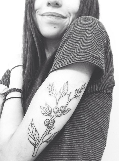 branch and berries #tattoo Lingonberry Tattoo, Tattoo Inside Arm, Neon Tattoos, Coffee Tattoo, Coffee Tattoos, Silk Design, Plant Tattoo, Botanical Tattoo, Collar Bone