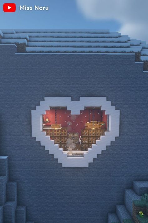 Cool Build Ideas Minecraft, Aesthetic Minecraft Mountain House, How To Make A Heart In Minecraft, Heart Shape Minecraft, Minecfrat House Ideas, Heart Mountain House Minecraft, Heart Shaped House Minecraft, How To Make Minecraft Houses, Minecraft House Shape Ideas