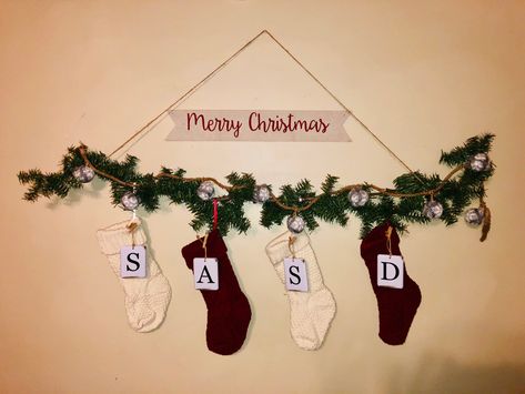 Stocking On The Wall, Where To Put Stockings Without Fireplace, Stocking Wall Ideas, Stocking Placement No Fireplace, Hang Stockings On Wall, How To Hang Stockings Without A Mantle, Hanging Stockings On Wall, Where To Hang Stocking With No Fireplace, Stockings On Wall Ideas