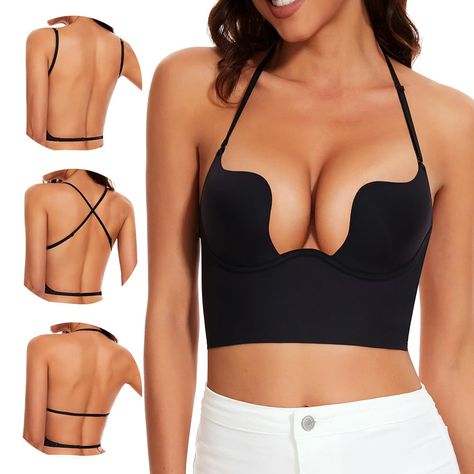 PRICES MAY VARY. MULTI-WAY DEEP U SHAPED PLUNGE BACKLESS BRA-Convertible straps can be wear as low plunge bra, low back bra, backless bra, halter bra, criss-cross back bra, invisible bras, clear strapless bras, open back bra, low cut bra, wedding bras, also everyday bra. BEAUTY BACK BRALETTE FOR LOW BACK DRESS OR BLOUSE- An innovative adjustable back single-button design strap creates a low-back silhouette. Bra's back strap can be pulled down lower than normal bra to 3.2 inches. SOFT, SEAMLESS, Wedding Bras, Open Back Bra, Low Cut Bra, Low Back Bra, Low Back Dress, Strapless Bras, Low Back Dresses, Invisible Bra, Backless Bra