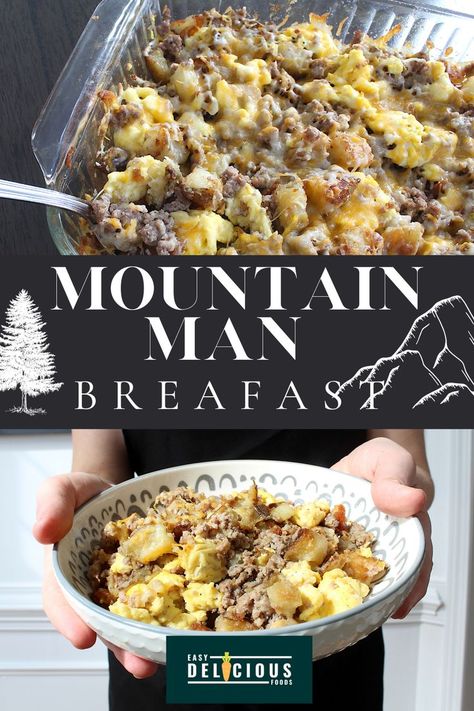 Eggs, potatoes and sausage breakfast. Yup, just like a mountain man would eat. Super easy breakfast recipe that's also hearty, filling, and made with whole food ingredients. This is an amazing and easy idea for a brunch recipe too! Top with salsa or ketchup. Mountain Man Breakfast, Man Breakfast, Filling Breakfast Recipes, Potatoes And Sausage, Super Easy Breakfast, Eggs Potatoes, Easy Breakfast Recipe, Brunch Recipe, Filling Breakfast