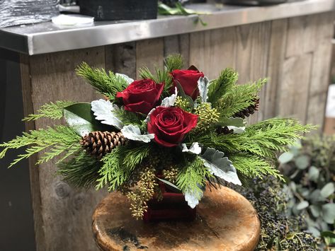 Christmas Greens + Flowers  Centerpiece Decor Holiday Flower Arrangements, Winter Flower Arrangements, Holiday Floral Arrangements, Winter Floral Arrangements, Winter Arrangements, Christmas Flower Arrangements, Holiday Arrangement, Christmas Floral Arrangements, Holiday Flower