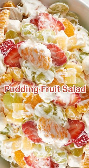 Pudding Fruit Salad - My Recipe Magic #salad #fruit #side dish Pudding Mix And Cool Whip, Recipe With Pudding, Pudding Fruit Salad, Salad Cobb, Pizza Fruit, Fruit Salad With Pudding, Fruit Salad Recipe, Resep Salad, Salad Fruit