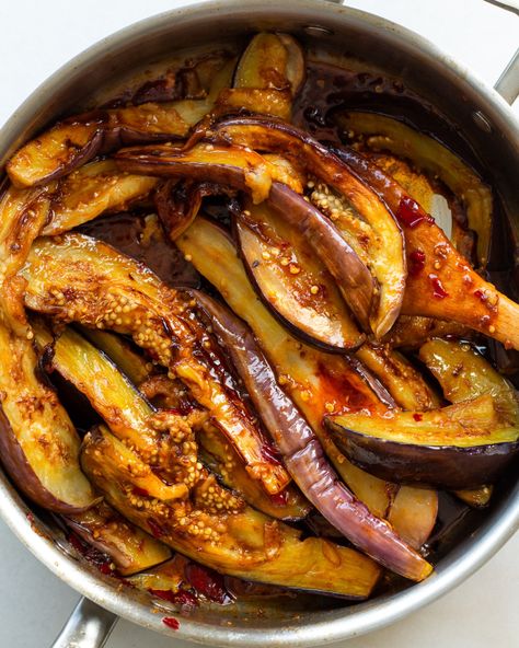 Calabrian Chili Butter Eggplant with Crispy Chickpeas - Justine Doiron Eggplant Side Dishes, Chili Butter, Calabrian Chili, Eggplant Dishes, Roasted Eggplant, Crispy Chickpeas, Cooking White Rice, Party Dishes, Eggplant Recipes