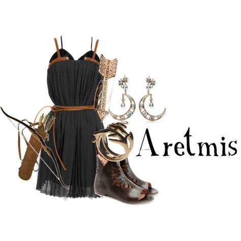 A fashion look from August 2012 featuring John Fluevog shoes, House of Harlow 1960 rings and Diego Percossi Papi earrings. Browse and shop related looks. Artemis Goddess Cosplay, Artemis Goddess Hairstyle, Artemis Dress Greek Gods, Artemis Cosplay Goddesses, Artemis Costume Goddesses, Artemis Goddess Costume, Artemis Costume, Goddess Costume Diy, Diy Fantasia