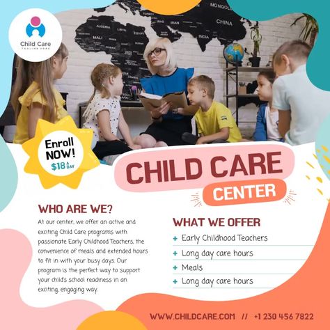 200+ customizable design templates for ‘preschool’ Daycare Advertising Flyers, Nursery Social Media Design, Daycare Advertising, Daycare Posters, Instagram Video Template, Childcare Flyer, Ads Background, School Event Flyer, School Ads