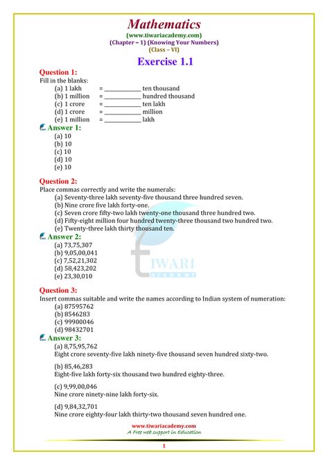 NCERT Solutions for Class 6 Maths Chapter 1 Knowing Our Numbers PDF Class 4 Maths, Grade 6 Math Worksheets, Grade 5 Math Worksheets, Math Integers, Coordinate Geometry, Class 6 Maths, Math Textbook, Math Exercises, Free Printable Math Worksheets