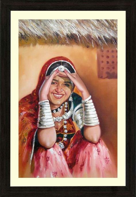 Rajasthani Lady Drawing, Acrylic Indian Painting, Indian Women Painting Culture, Rajasthani Lady Painting, Rajasthani Folk Art Painting, Rajasthani Painting, Buddhist Art Drawing, Rajasthani Art, Indian Women Painting