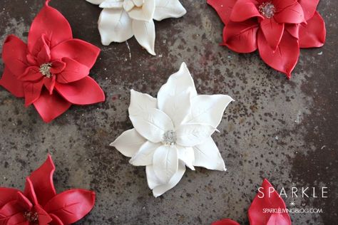 Polymer Clay Poinsettias Polymer Clay Poinsettia, Clay Poinsettia, Poinsettia Ornaments, Homemade Clay, Play Clay, Christmas Clay, Ornament Tutorial, Christmas Post, Clay Ornaments