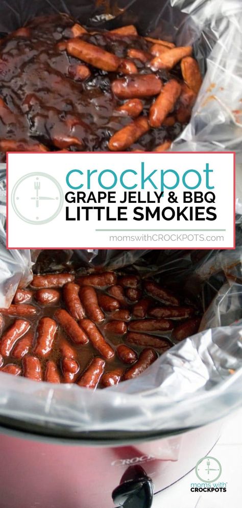 A slow cooker classic! Get this Crockpot Grape Jelly & BBQ Little Smokies Recipe! It's a keeper! Bbq Lil Smokies, Lil Smokies Recipes, Bbq Little Smokies, Crockpot Little Smokies, Little Smokies Recipes, Smokies Recipe, Lil Smokies, Little Smokies, Grape Jelly Meatballs