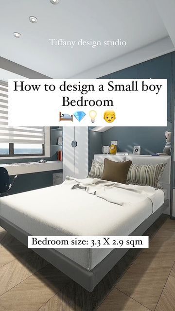 Tiffany design studio💎 on Instagram: "Boy’s bedroom size 3.3 x 2.9 sqm ✨💡💎 Follow @tiffany_design_studio for everyday new design • • • #tiffanydesignstudio #bedroomdesignideas #smallbedroomdecor #spaceutilization #tipsandtrick #diy • • •" 10 Sqm Bedroom Ideas, 16 Sqm Bedroom, 9 Sqm Bedroom, 9 Sqm Bedroom Design, 15 Sqm Bedroom Design, 13 Sqm Bedroom, 7 Sqm Bedroom Design, Small Boys Bedrooms, Bedroom Size