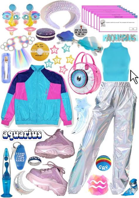 Webcore Aesthetic Outfit, Hypercore Outfits, Vaporwave Outfit Aesthetic, Glowwave Outfits, Vapor Wave Aesthetic Outfits, Hyperpop Clothes, Hyper Pop Outfit, Gamercore Outfits, Hyperpop Aesthetic Fashion