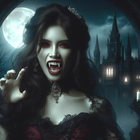 Vampire Pictures Beautiful, Vampire Girl, Vampire Pictures Dark, Vampire Lady, Vampire Lady Art, Vampire Queen Art, Black Female Vampire Art, Vampire Art Female Gothic, Vampire Bride