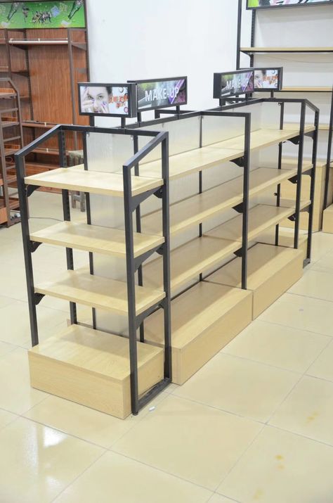 This kind of display shelves is a popular simple modern steel gondola shelving.It is a basic style with simple and generous style.It is suitable for many occasions:shopping malls,supermarkets,convenience stores,department stores,wholesale,jewelry and gifts boutiques,mobile phone accessories stores,red hotels,pet stores,home textile stores,mother and baby stores,stationery stores,imported food stores, cosmetics stores and so on.Kayshelf specialize in store fixtures system field for 19 years. Small Shop Design Retail Stores, Shop Shelving Ideas, Small Store Design, Store Fixtures Design, Store Shelving, Stationery Store Design, Supermarket Design Interior, Retail Display Shelves, Boutique Store Displays