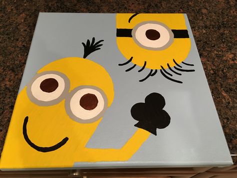 Minion Painting Easy, Minion Painting On Canvas, Minion Painting, Minion Art, Room Crafts, Doodle Paint, Window Drawing, Canvas Art Projects, School Painting