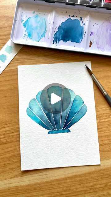 Louise || Aquarelle on Instagram: "Timelapse d’un coquillage à l’aquarelle 🌊🐚💙  #aquarelle #aquarellepainting #timelapse #timelapseart #coquillage #seashells #watercolor #paintwithme" Watercolor Seashells Tutorial, Painting Seashells, Seashell Watercolor, Watercolor Seashells, Coquille St Jacques, Coral Watercolor, Seashell Painting, Painted Shells, Easy Watercolor