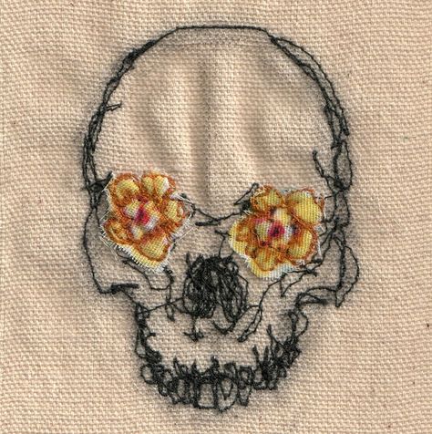 darning foot practice - skull, via Flickr. Embroidered Skull, A Skull, Sewing Art, Embroidery Inspiration, Skull Art, Black Widow, Embroidery Art, Monster High, Kitsch