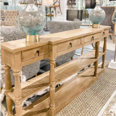 FIRST WINTER'S SNOW | Shop Sales Events Antique Farmhouse Wood Beaded Chandelier, Rustic Entryway Table, White Wash Wood, Farmhouse Entry, Blue And White Living Room, Gorgeous Farmhouse, Rattan Tray, Farmhouse Entryway, Table Top Lamps