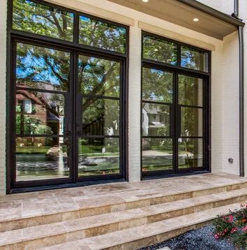 GID Thermal Break Modern Black Iron French Double Door with Transom Glass French Barn Doors Interior, Barndonium Glass Door On Garage, Black Sliding Glass Door Frames, Double Glass Doors Office, Doors With Glass For Shed, Metal French Doors Patio, Seeded Glass Barn Door, Sliding Glass Doors Interior Glass, Sliding Glass Door Exterior 12 Foot