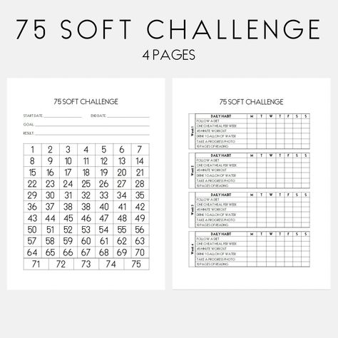 Workout Tracker Printable 75 Soft Challenge Tracker Free, Workout Tracker Printable Free, 75 Soft Challenge Tracker, 75 Day Challenge, Workout Tracker Printable, Tracker Printable Free, Journal Workout, Lifestyle Challenge, 75 Soft Challenge