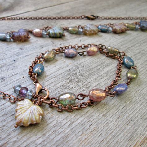 Bead Bracelet - Adjustable Bracelet - Autumn Bracelet - Mixed Maple Series - Gift for Friend Autumn Bracelet, Diy Bracelet Designs, Lake Forest, Homemade Jewelry, Metallic Blue, Gift For Friend, Czech Beads, Boho Bracelets, Bead Designs