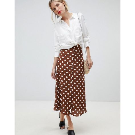 Mango Polka Dot Midi Skirt ($63) ❤ liked on Polyvore featuring skirts, brown, calf length denim skirts, brown skirt, high rise denim skirt, high waisted midi skirt and high waisted knee length skirt Brown Polka Dot Skirt Outfit, Polka Dot Midi Skirt Outfit, Polka Dot Skirt Outfit, Dot Skirt Outfit, Brown Polka Dot Dress, Long Brown Skirt, French Chic Fashion, Midi Outfits, Skirt Inspiration