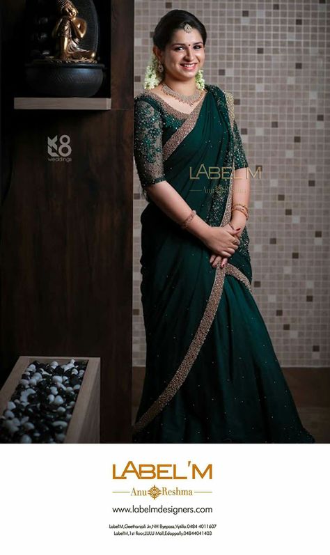 #celebritylook #trendysaree #indianwear #contemporaryIndian #indianwedding #sangeet #mehendi #reception #colourful #bridalwear #indianbride #stylishsaree #designersaree Get it at  https://theblousestore.com Mehendi Colour Saree, Dhawani Designs Kerala Wedding, Half Saree For Engagement, Davani Half Saree Kerala, Kerala Engagement Dress, Sarees For Girls, Half Saree Lehenga, Wedding Lehenga Designs, Lehenga Gown