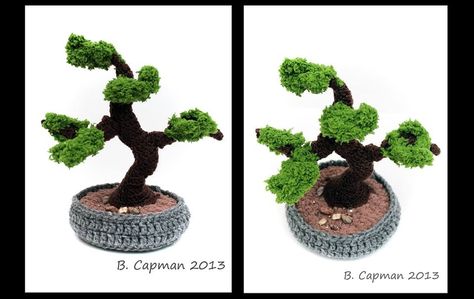 Amigurumi bonsai tree Crochet Bonsai, Buy Bonsai Tree, Owl Tutorial, Bonsai Tree Types, Bonsai Tree Care, Crochet Garden, Crochet Tree, Fake Trees, Indoor Bonsai