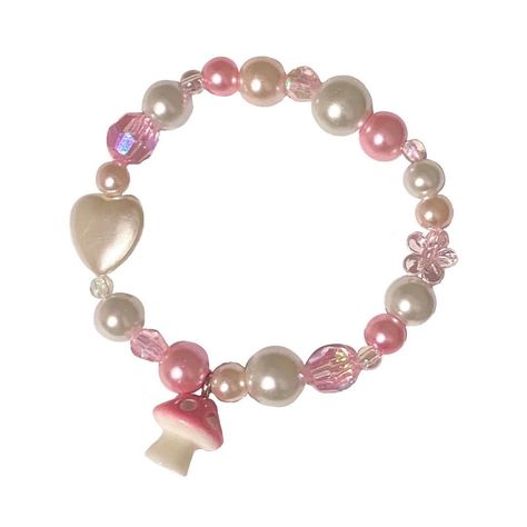 Mushroom Charm Bracelet, Mushroom Bracelet, Mushroom Beads, Girly Bracelets, Pink Mushroom, Indie Jewelry, Beading Jewelery, Beaded Necklace Diy, Bracelet Design