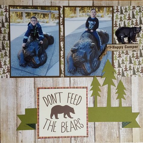 Dont Feed The Bears, Fall Scrapbook Layouts, Summer Scrapbook, Photo Scrapbook, Indian Summer, Happy Campers, Scrapbook Ideas, Scrapbooking Layouts, Scrapbook Layouts