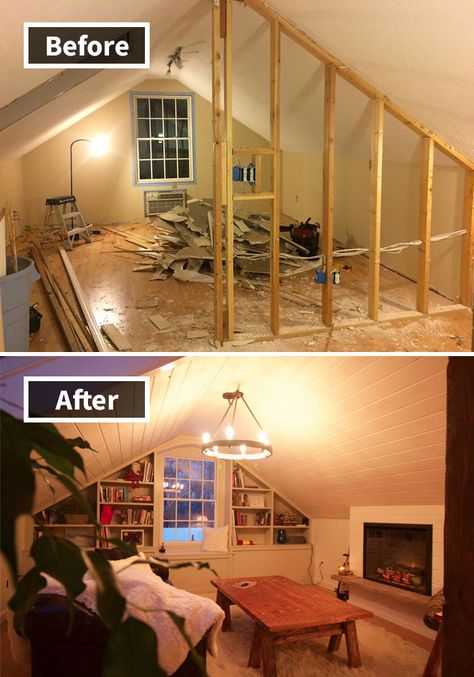 Now, with Youtube videos for guidance, DIY has never been easier and more available to everyone. Of course, there are still certain areas where a professional Small Attic Renovation, Attic Bedroom Small, Attic Makeover, Attic Renovation Ideas, Attic Lighting, Finished Attic, Modern White Bathroom, Attic Playroom, Small Attic