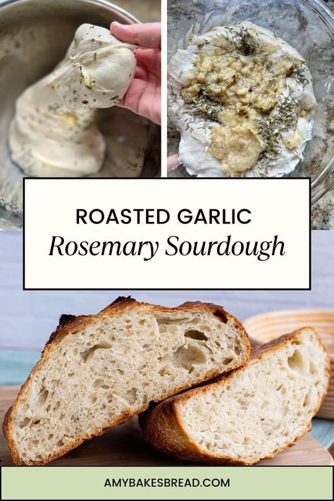 Sourdough bread filled with mashed roasted garlic and fresh rosemary. This is a delicious, aromatic sourdough loaf that your whole family will enjoy. Sourdough Rosemary Garlic Bread, Rosemary Garlic Sourdough Bread, Rosemary Garlic Sourdough, Garlic Sourdough Bread, Garlic Sourdough, Rosemary Sourdough, Rosemary Garlic Bread, Sourdough Loaf, Homemade Sourdough Bread