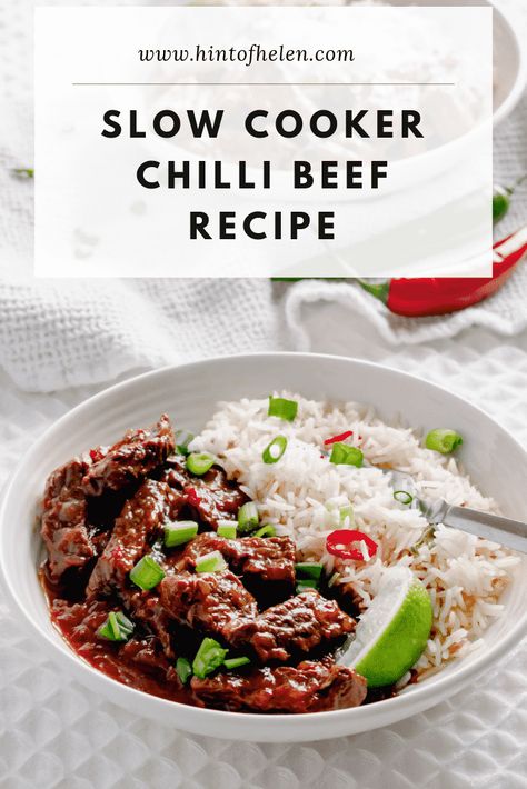 Slow Cooker Chinese Chilli Beef Recipe | Hint Of Helen Slow Cooker Chilli Beef, Minced Beef Recipes Slow Cooker, Takeaway Recipes, Slow Cooker Chinese, Chilli Beef Recipe, Slow Cooker Chilli, Chinese Takeaway, Sunday Dinners, Corned Beef Recipes