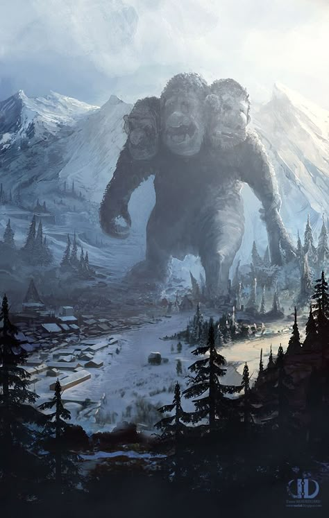 Giant Monsters, 다크 판타지, Monster Concept Art, Fantasy Magic, Fantasy Monster, Mythical Creatures Art, Snowy Mountains, Creepy Art, Mystical Creatures