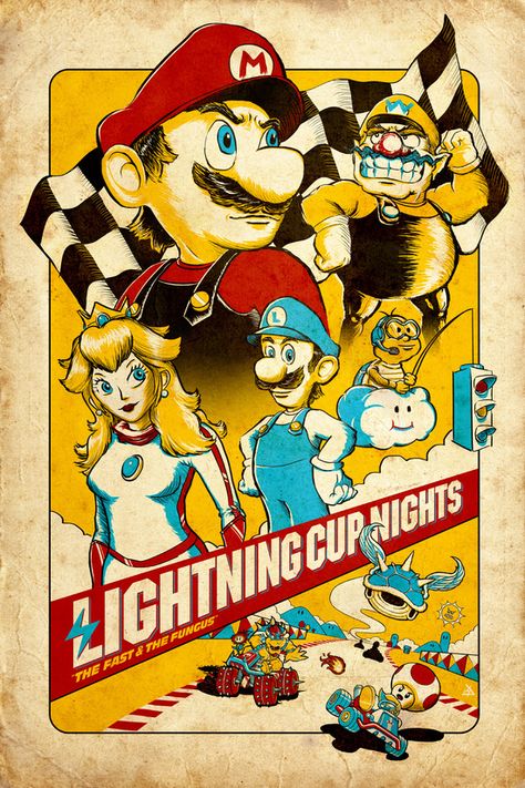 Nintendo Cafe : Photo Super Mario Kart artwork Fungi Art, Super Mario Kart, Super Mario Art, Nintendo Art, Mario Art, Retro Videos, Geek Art, Mario Brothers, Retro Video Games