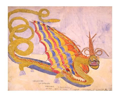 @mepaintsme on Instagram: “Henry Darger, 'Crimecian Gazoonian, Venemous Calverina. Hedious but a very gentle creature', N.D. #henrydarger” Henry Darger, Outsider Artists, Found Object Art, Fairytale Illustration, Art Brut, Visionary Art, Naive Art, Outsider Art, Magazine Art