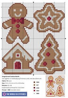 Christmas Cookie Cross Stitch, Cross Stitch Christmas Ornaments Free, Gingerbread Man Cross Stitch, Crochet Santa Hat Free Pattern, Gingerbread Cross Stitch, Perler Christmas, Cross Stitch Beginner, Cross Stitch Border Pattern, Xmas Cross Stitch