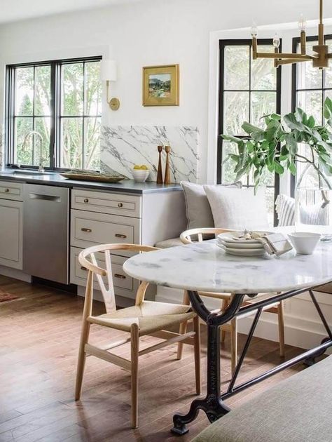 Dining Room Windows, Bow Window, Stunning Interior Design, Black Dining Room, Unique Interior Design, Galley Kitchen, Handmade Kitchens, Transitional Kitchen, Living Room Windows