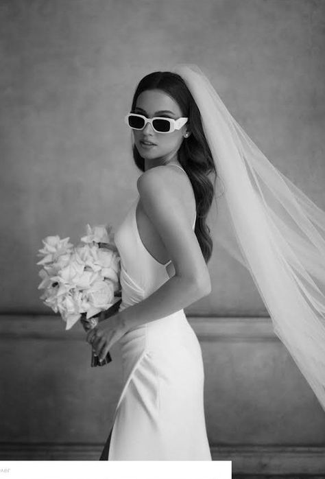 Bouquet Of Flowers, Veil, Sunglasses, Black And White, Flowers, White, Black