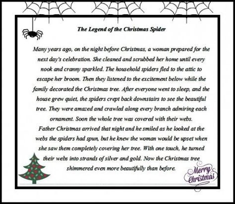 spider Legend Of The Christmas Spider Printable, Christmas Spider Legend Printable, Christmas Spider Story, Spider Poem, Spider Video, Christmas Legends, Spider Printable, Legend Of The Christmas Spider, Spider Book