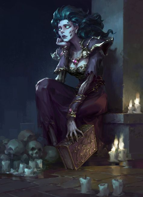 ArtStation - Undead Mage, mario feng Undead Concept Art, Undead Dnd Character, Female Undead, Undead Warlock, Fantasy Faceclaims, Fantasy Undead, Dnd Wizard, Female Hairstyles, Warcraft Art