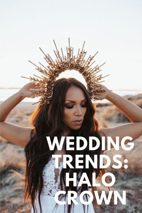 We love the look of an accessorized bridal hairstyle. One trend that has been seen are the halo crown. It gives the bridal tiara a run for it's money. Click to read more about this trend! #weddingtrends #weddingaccessories #weddingideas #weddingguide #weddingplans #bridetobe Bridal Halo Crown, Halo Crown Wedding, Wedding Halo, Bridal Trends, Halo Crown, Bridal Hairstyle, Welcome To Our Wedding, Wedding Updo, Bridal Look