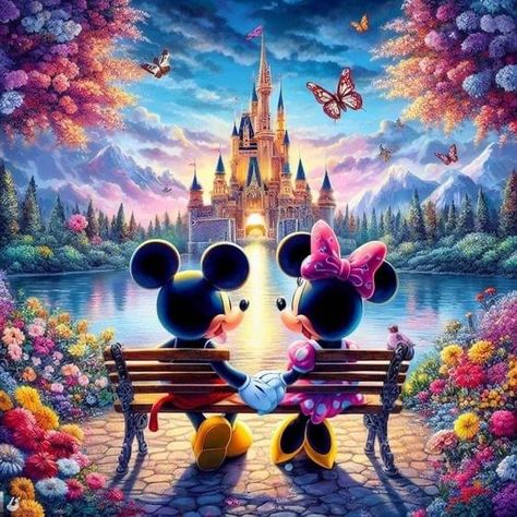 Disneyland Images, Mickey Mouse Background, Mickey And Minnie Kissing, Mouse Images, Hama Mini, Park Benches, Mickey Mouse Images, Minnie Mouse Images, Mouse Art