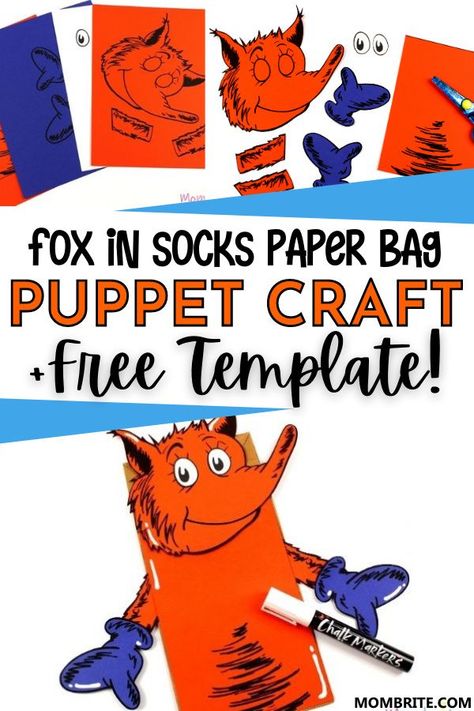 Fox In Socks Craft For Toddlers, Dr Seuss Socks, Paper Bag Puppet Craft, Spring Stem, Fox In Socks, Bag Puppet, Stem Activities Preschool, Puppet Craft, Boredom Busters For Kids