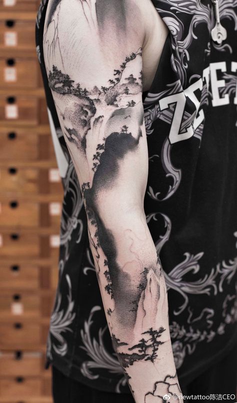 Chinese Sleeve Tattoos, Japanese Waterfall, Waterfall Tattoo, Samurai Tattoo Design, Mom Tattoo Designs, Zodiac Tattoos, Painting Tattoo, Best Sleeve Tattoos, Japanese Tattoo Art