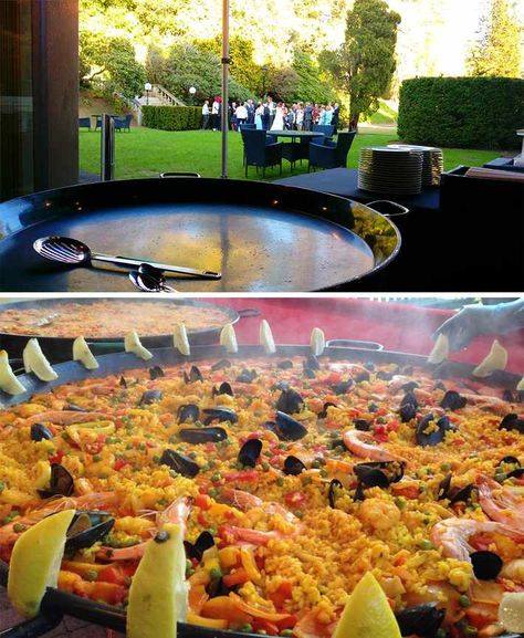 Paella Wedding, Cheap Wedding Food Ideas, Cheap Wedding Food, Unique Wedding Food, Barbecue Wedding, Wedding Foods, Wedding Food Ideas, Sweet Display, Gourmet Breakfast