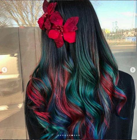 Holiday Hair Color, Color Melting Hair, Rainbow Hair Color, Hair Color Crazy, Holiday Hair, Dark Brown Hair Color, Christmas Hairstyles, Human Virgin Hair, Colorful Hair