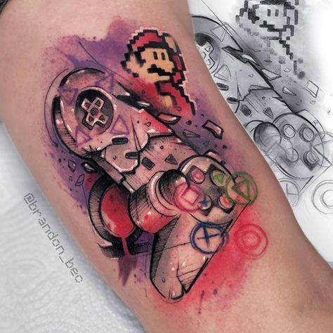 Amine Rapper, Playstation Tattoo, Anime Symbols, Games Tattoo, Anime Sleeve, Nintendo Tattoo, Video Game Tattoos, Tatuagem Masculina Pequena