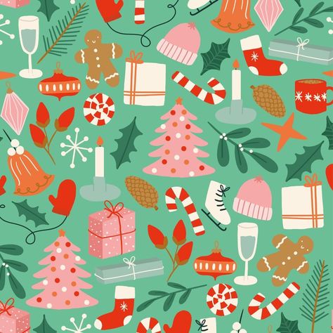 Illustrator & Patterndesigner on Instagram: “This Christmas pattern I made for the collection I recently launched with @nienke_swapt! 🤶🏼🎄⁠ .⁠ .⁠ .⁠ .⁠ .⁠ .⁠ .⁠ .⁠ .⁠ .⁠ .⁠ .⁠ #pattern…” Xmas Gift Guide, Christmas Card Illustration, Christmas Color Palette, Illustration Christmas, Wrapping Paper Design, Christmas Illustrations, Basic Crochet, Christmas Patterns, Christmas Inspo