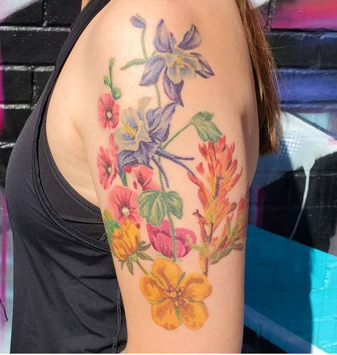 Wildflowers Tattoo, Places For Tattoos, Colorado Wildflowers, Inner Arm Tattoo, Prison Tattoos, Wildflower Tattoo, R Tattoo, Side Tattoos, Tattoo Cover-up